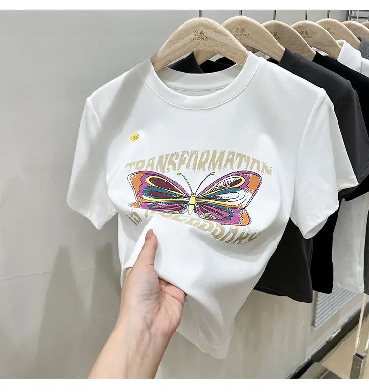Vintage Butterfly Printed Women's T-Shirt Grey — feature 9