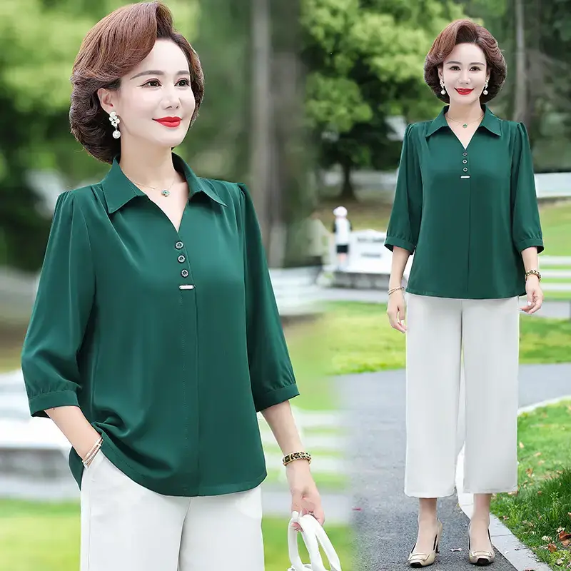 Mom's Spring Dress Chiffon Shirt Large Women - Image 6