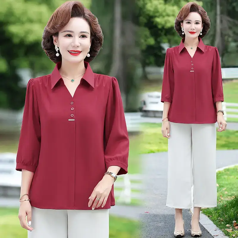 Mom's Spring Dress Chiffon Shirt Large Women - Image 7