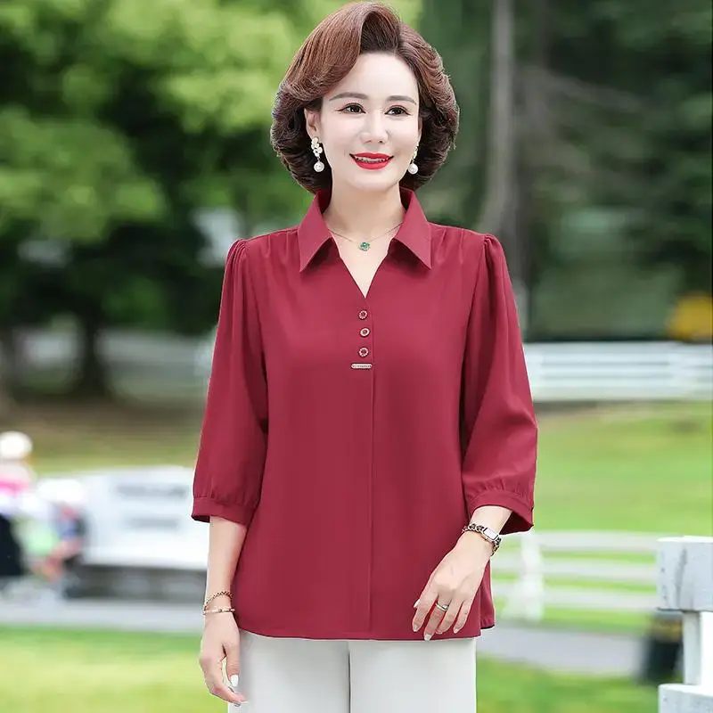 Mom's Spring Dress Chiffon Shirt Large Women - Image 2