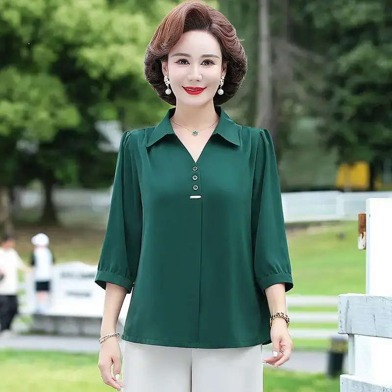 Mom's Spring Dress Chiffon Shirt Large Women - Image 3
