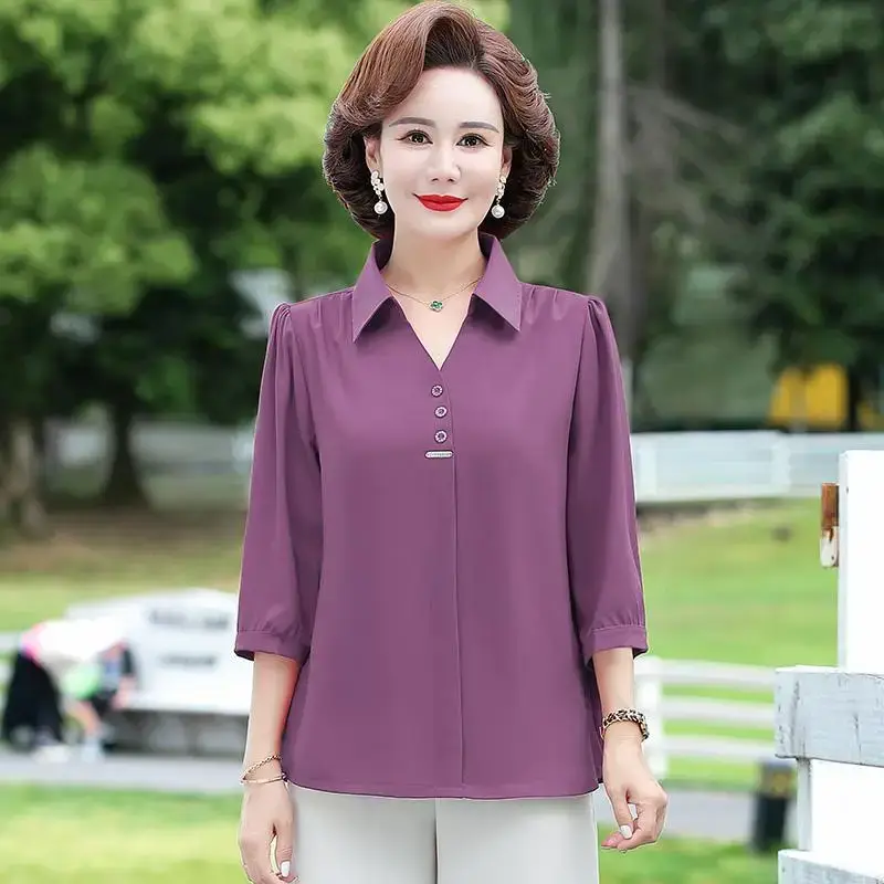 Mom's Spring Dress Chiffon Shirt Large Women - Image 4