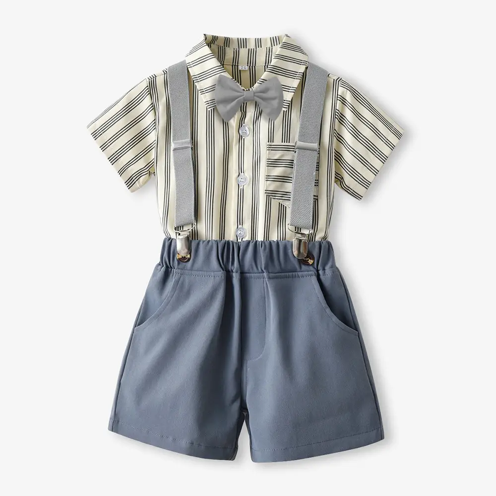 Korean Style Boys Striped Shorts Set