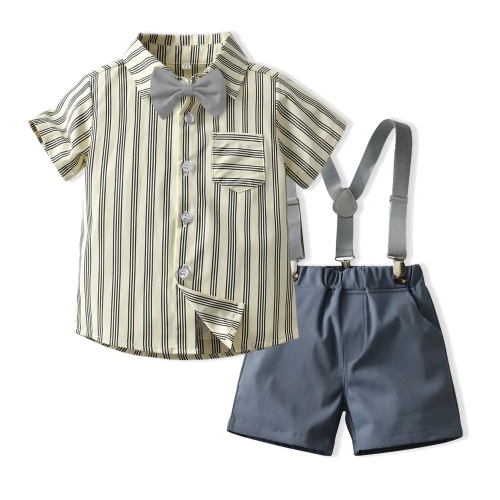 Korean Style Boys Striped Shorts Set - Image 3