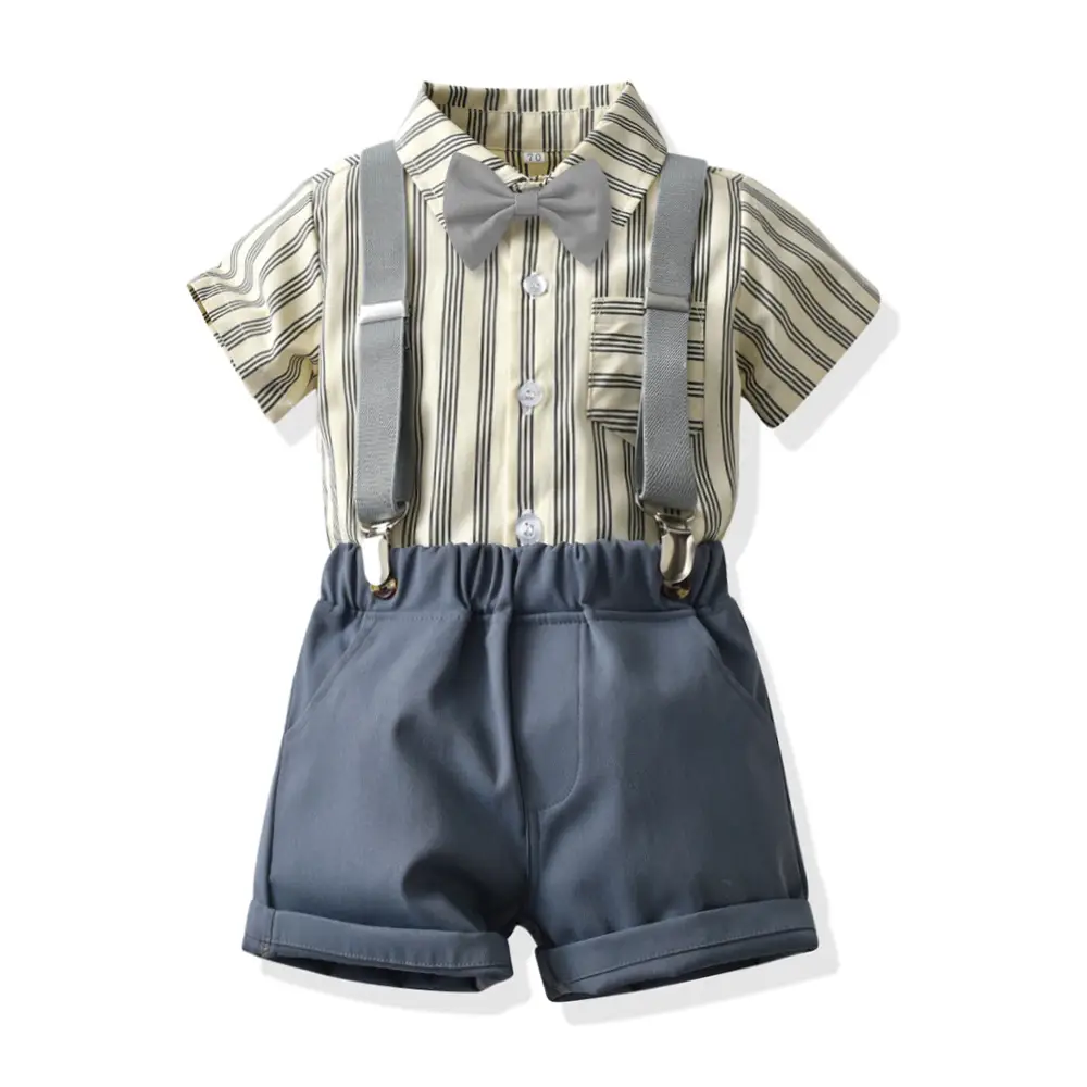 Korean Style Boys Striped Shorts Set - Image 6
