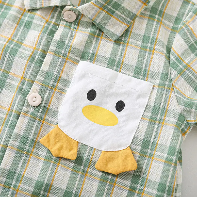 Baby Plaid Shorts Set Green White Summer Romper - Image 3