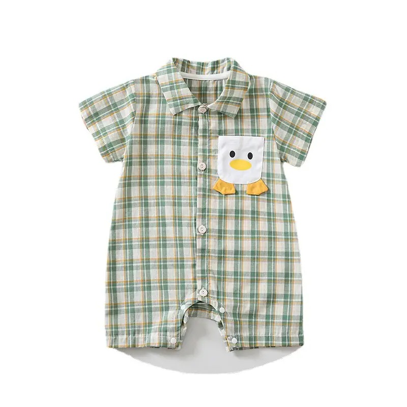 Baby Plaid Shorts Set Green White Summer Romper - Image 5