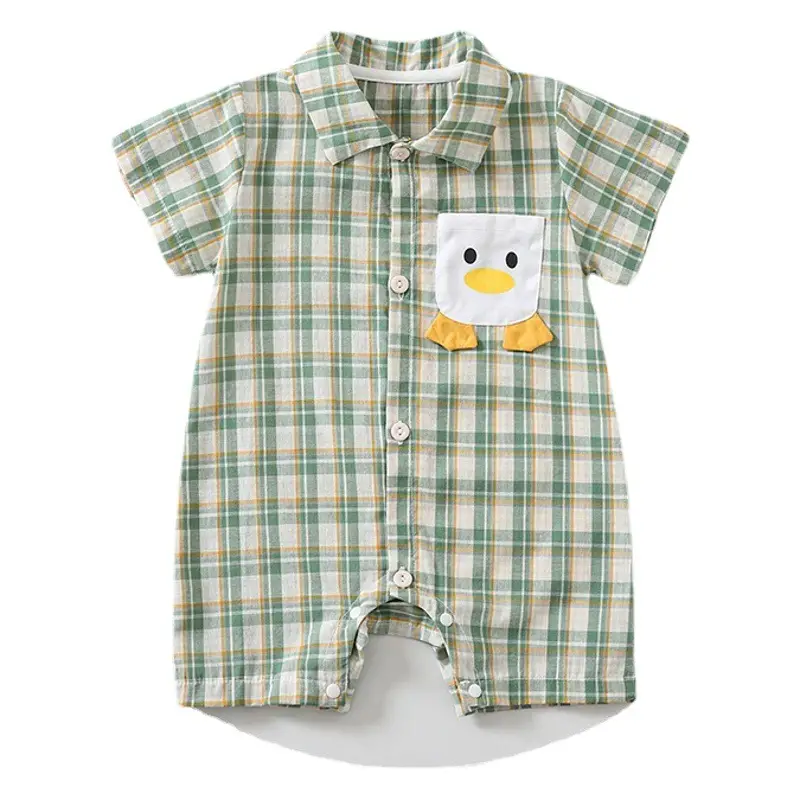 Baby Plaid Shorts Set Green White Summer Romper