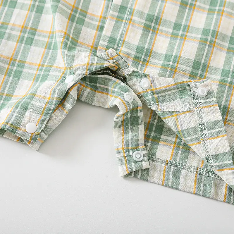 Baby Plaid Shorts Set Green White Summer Romper — feature 10