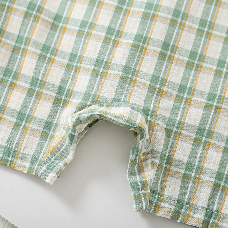 Baby Plaid Shorts Set Green White Summer Romper — feature 11
