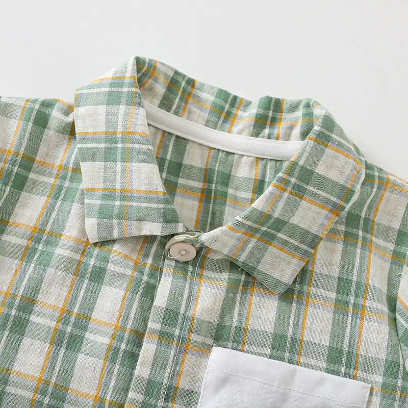 Baby Plaid Shorts Set Green White Summer Romper — feature 6
