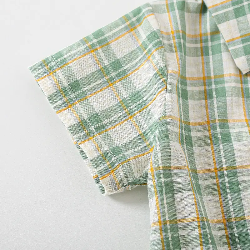 Baby Plaid Shorts Set Green White Summer Romper — feature 8