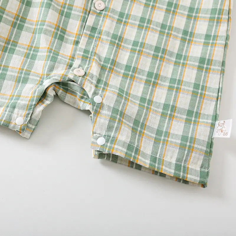 Baby Plaid Shorts Set Green White Summer Romper — feature 9