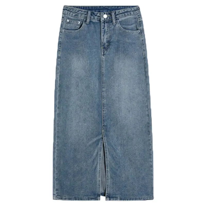 Women Denim Skirt Set with High Waist & Split Detail - Image 5
