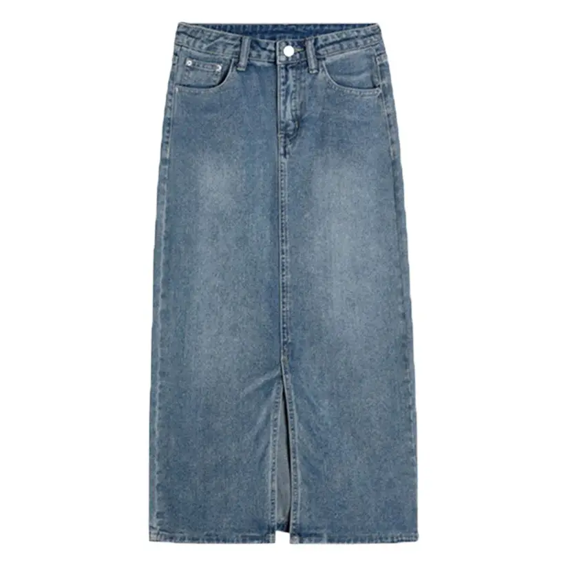 Women Denim Skirt Set with High Waist & Split Detail