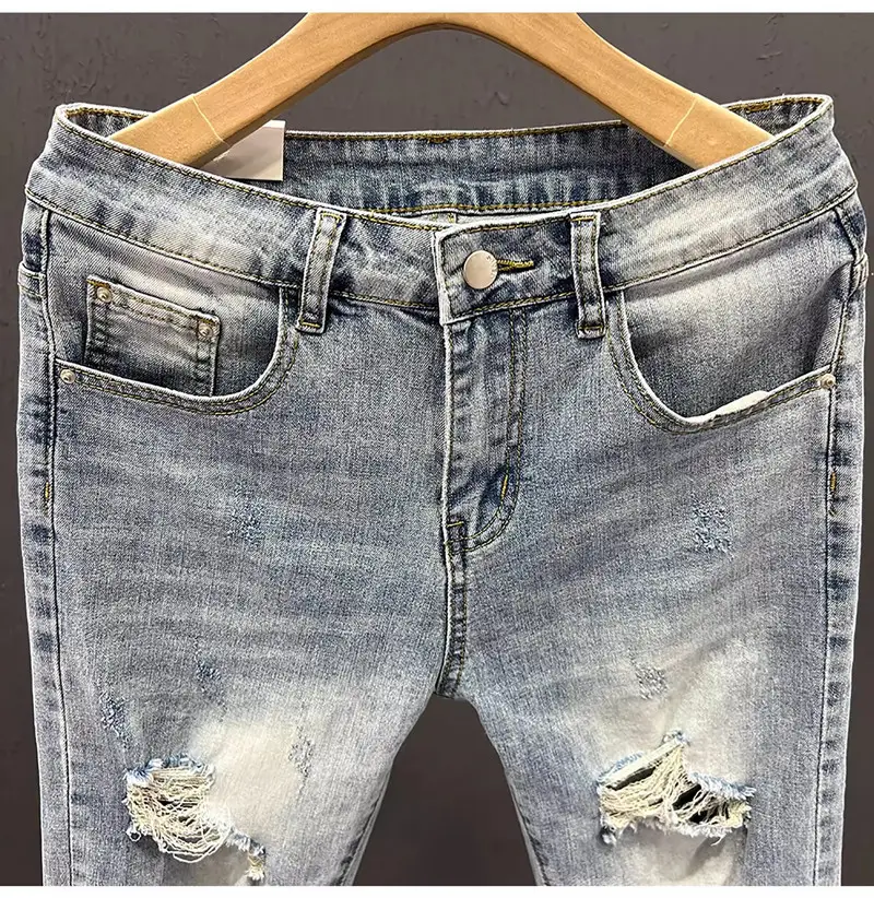 Men Ripped Slim Fit Jeans Light Blue 2023 — feature 11