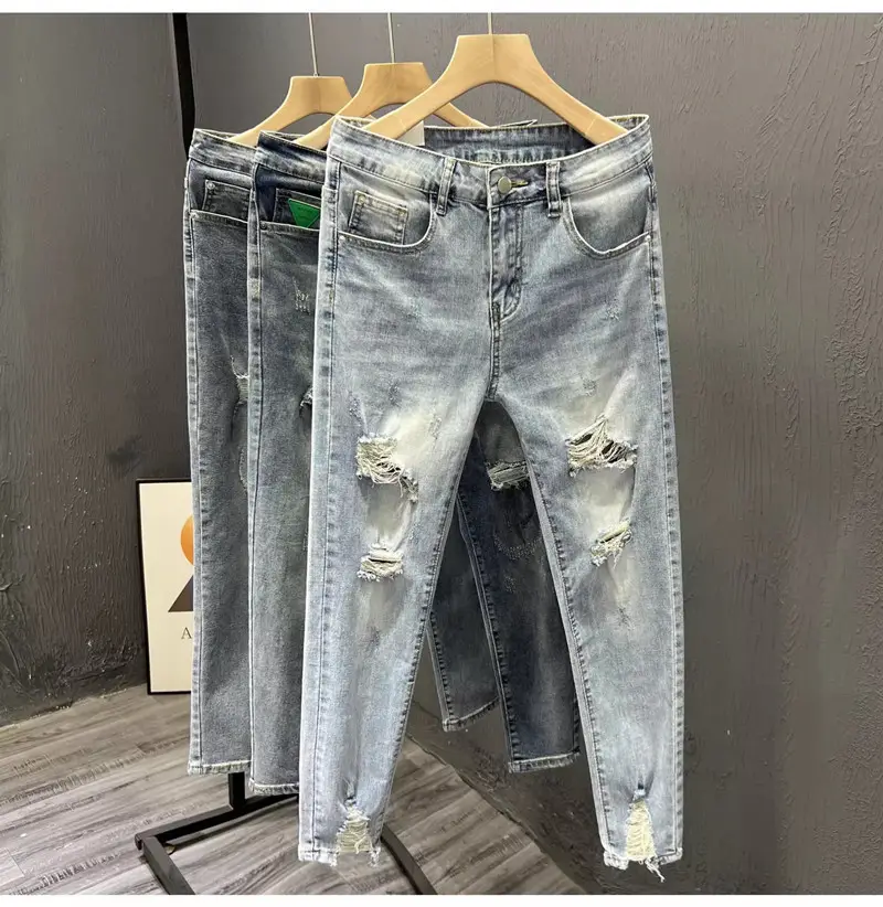 Men Ripped Slim Fit Jeans Light Blue 2023 — feature 3