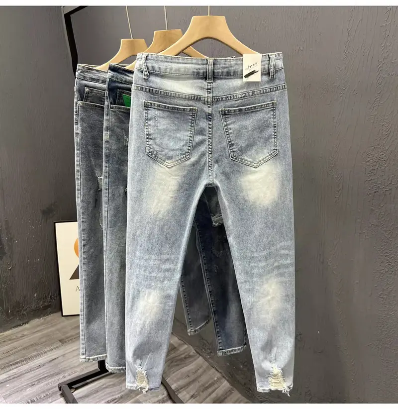 Men Ripped Slim Fit Jeans Light Blue 2023 — feature 4