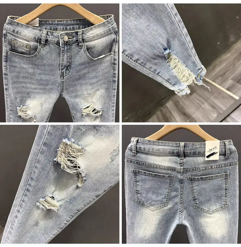 Men Ripped Slim Fit Jeans Light Blue 2023 — feature 5