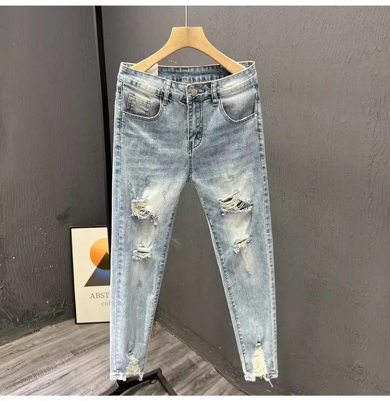 Men Ripped Slim Fit Jeans Light Blue 2023 — feature 6
