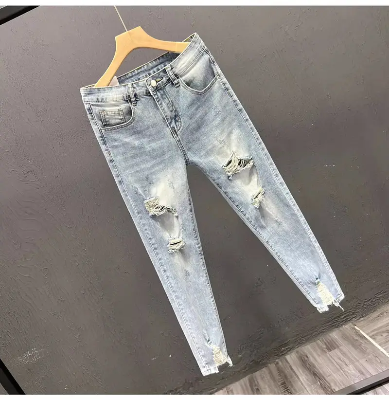 Men Ripped Slim Fit Jeans Light Blue 2023 — feature 7