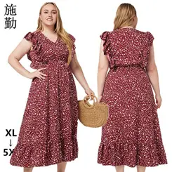 Plus Size Red Polka Dot V Neck Dress — feature 11