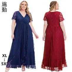 Plus Size Red Polka Dot V Neck Dress — feature 32