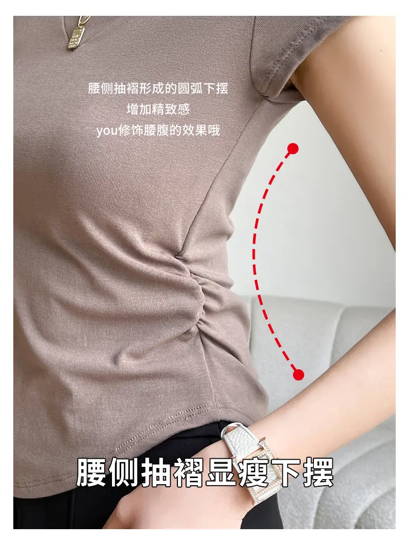 Women V Neck Short Sleeve T-Shirt Grey - Image 7