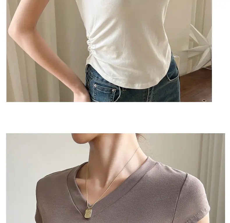 Women V Neck Short Sleeve T-Shirt Grey — feature 21