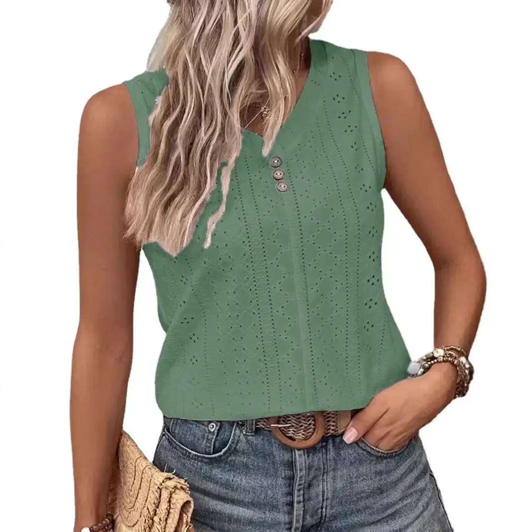 2025 Green Buttoned V-Neck Vest for Women - Image 12
