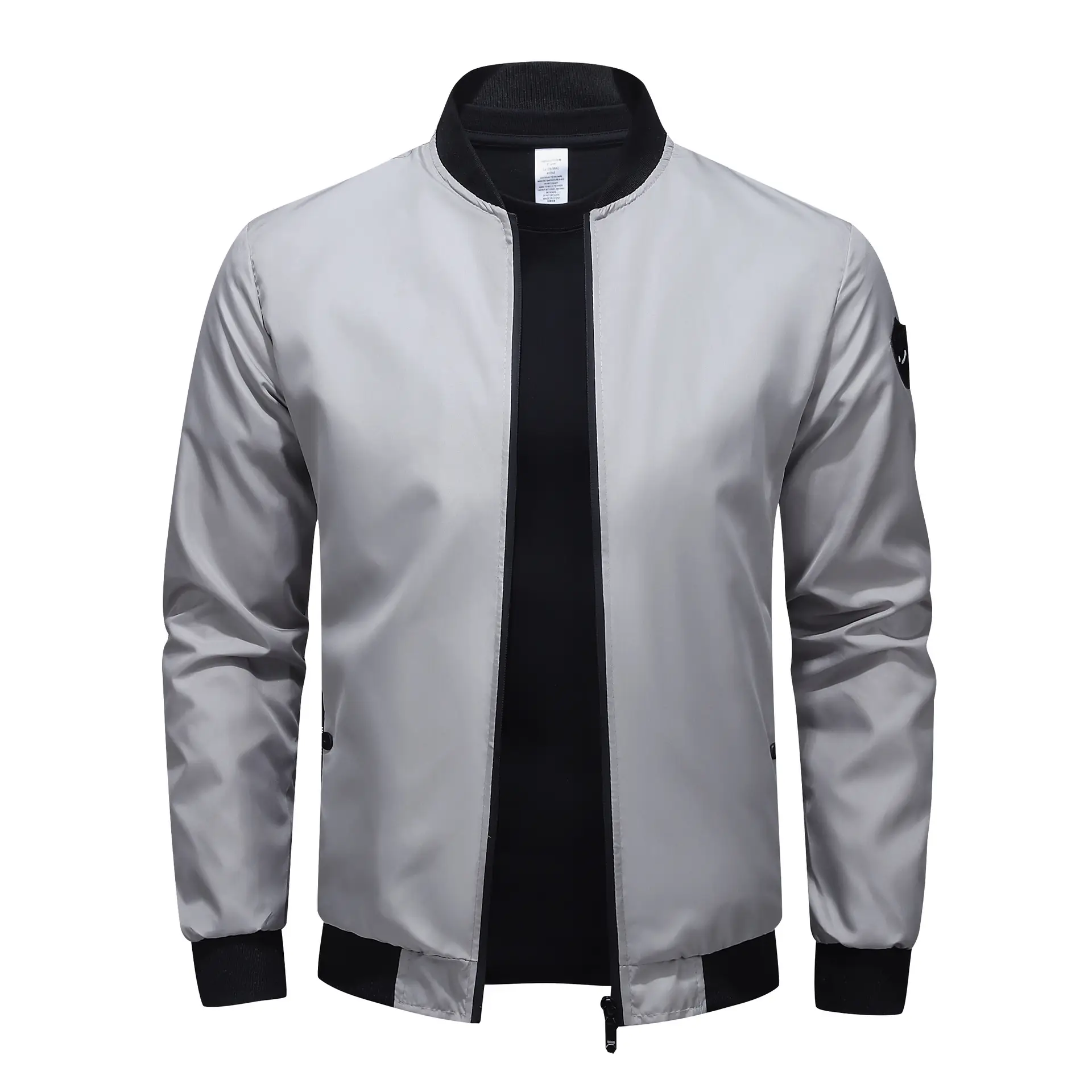 Men's Maroon Bomber Jacket with Black Trim - Image 4
