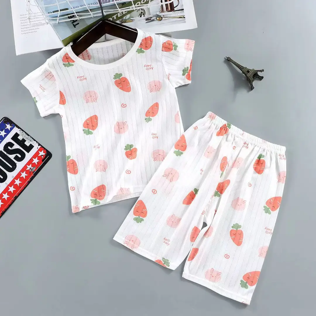 Summer new cotton children's short sleeve suit boys and girls baby ultra-thin homewear air conditioning clothes pajamas baby