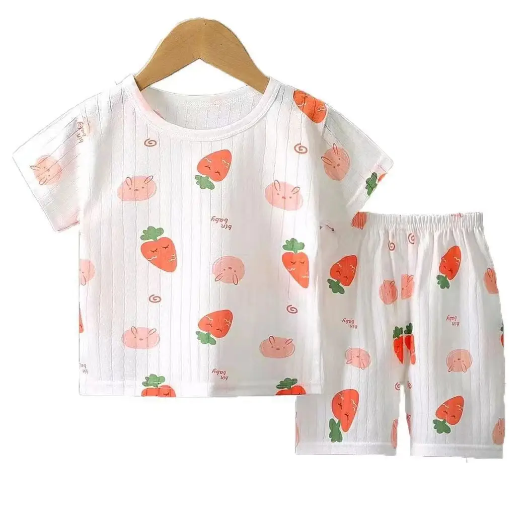 Summer new cotton children's short sleeve suit boys and girls baby ultra-thin homewear air conditioning clothes pajamas baby