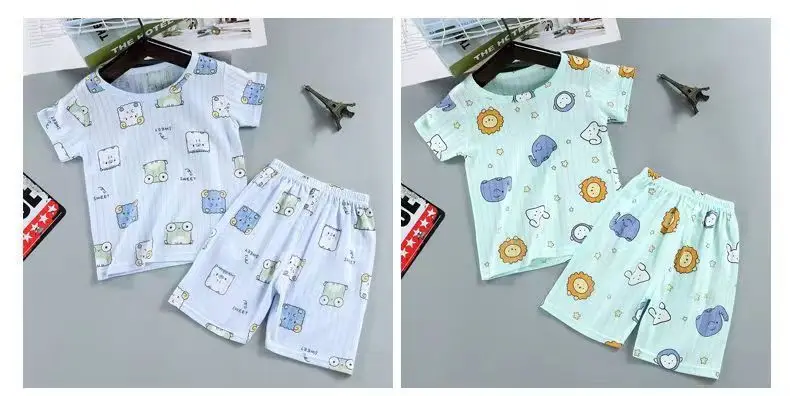 Summer new cotton children's short sleeve suit boys and girls baby ultra-thin homewear air conditioning clothes pajamas baby — feature 6