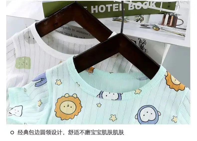 Summer new cotton children's short sleeve suit boys and girls baby ultra-thin homewear air conditioning clothes pajamas baby — feature 8