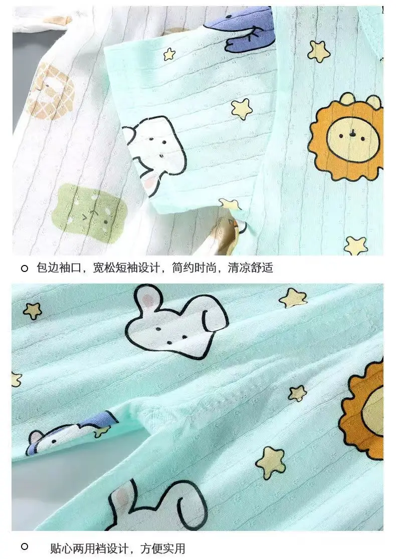 Summer new cotton children's short sleeve suit boys and girls baby ultra-thin homewear air conditioning clothes pajamas baby — feature 9