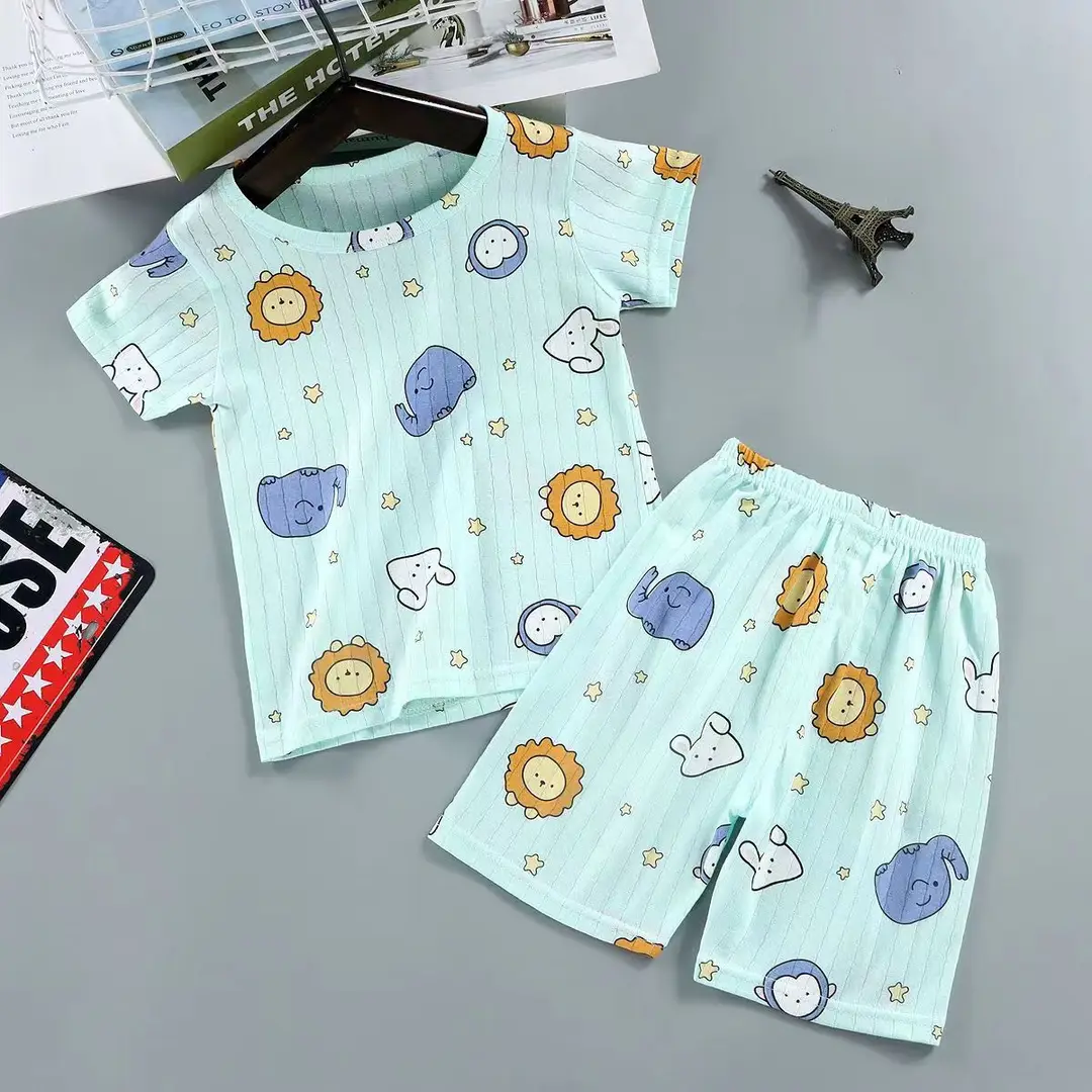 Summer new cotton children's short sleeve suit boys and girls baby ultra-thin homewear air conditioning clothes pajamas baby