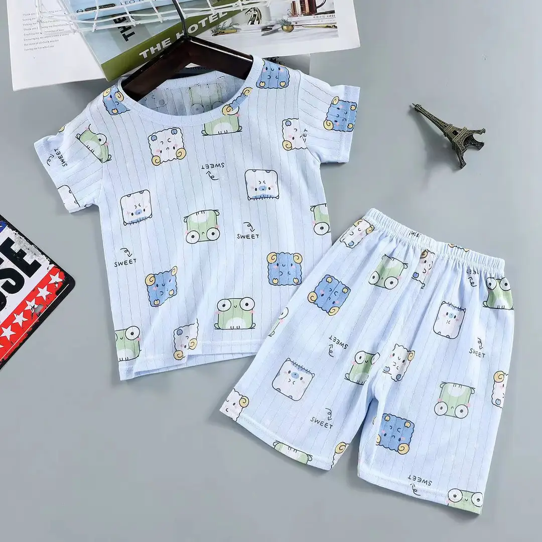 Summer new cotton children's short sleeve suit boys and girls baby ultra-thin homewear air conditioning clothes pajamas baby