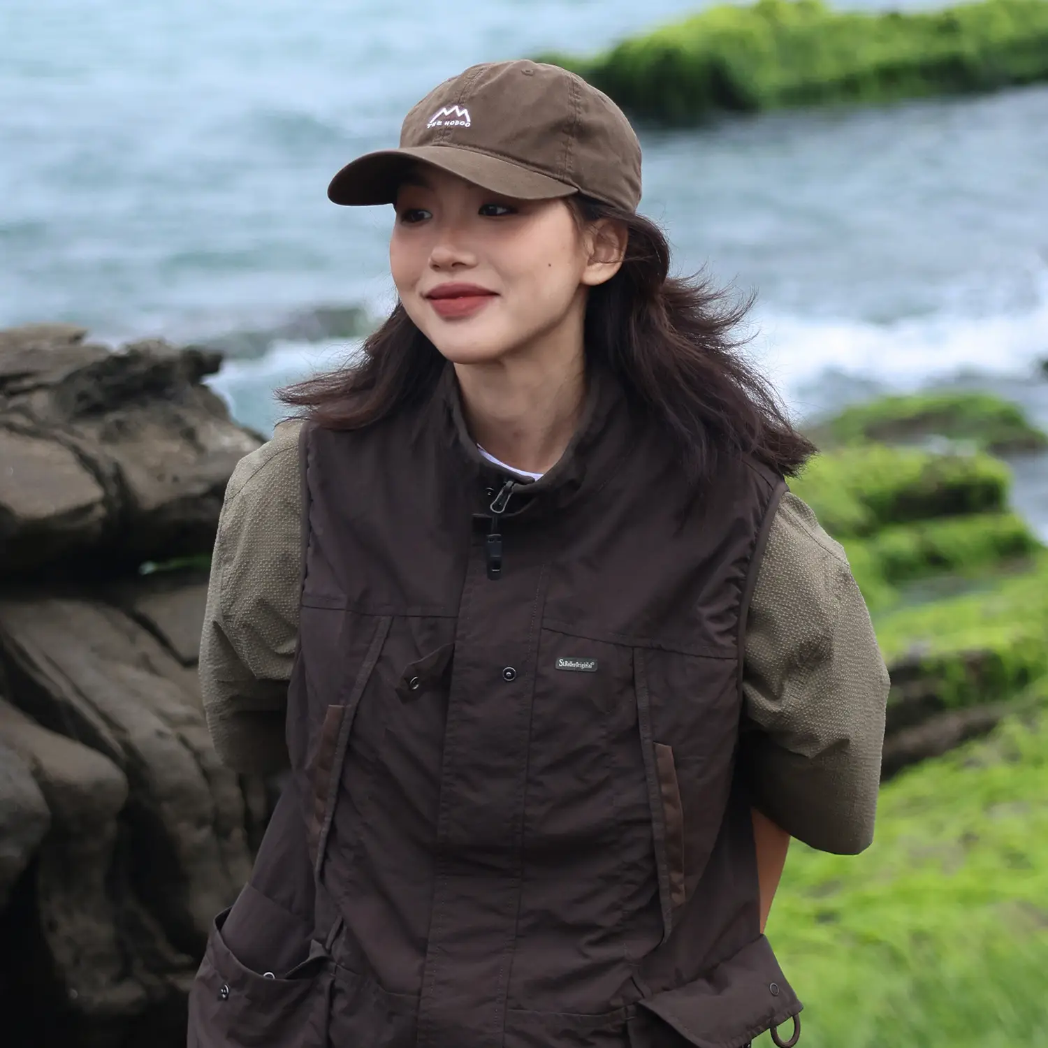 Japanese Style Sunscreen Embroidered Baseball Cap for Men Women Brown - Image 5