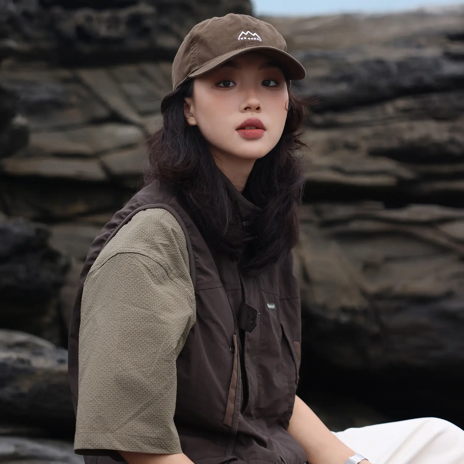 Japanese Style Sunscreen Embroidered Baseball Cap for Men Women Brown - Image 8