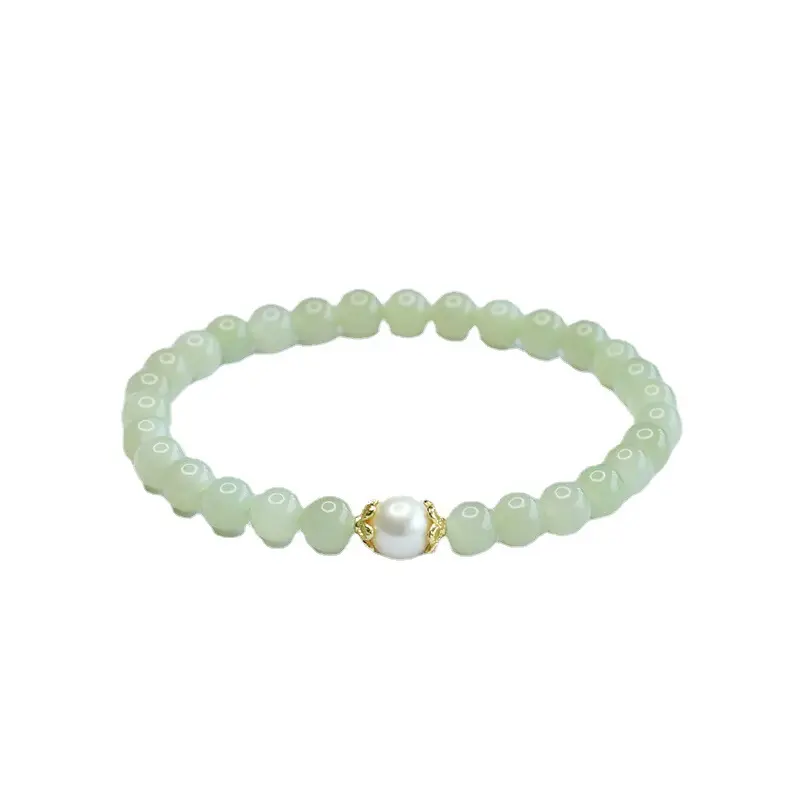Guan Yu Jade Pearl Bracelet Clear Water Bead Gold Clasp - Image 6