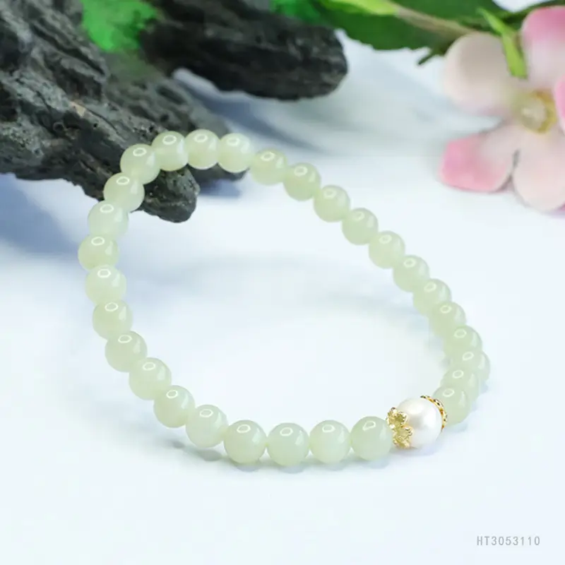 Guan Yu Jade Pearl Bracelet Clear Water Bead Gold Clasp — feature 11