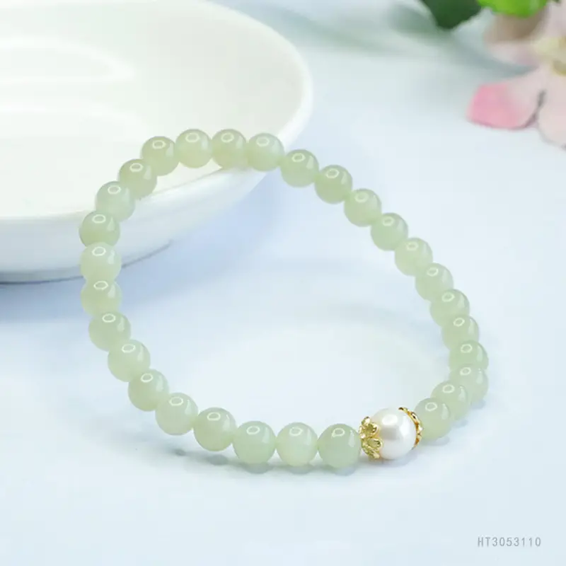 Guan Yu Jade Pearl Bracelet Clear Water Bead Gold Clasp — feature 8
