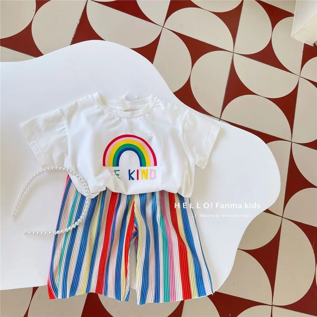 Girls Summer Suit 2023 Korean Style Rainbow Pants Set — feature 2