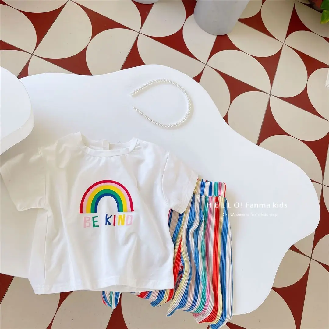 Girls Summer Suit 2023 Korean Style Rainbow Pants Set — feature 4