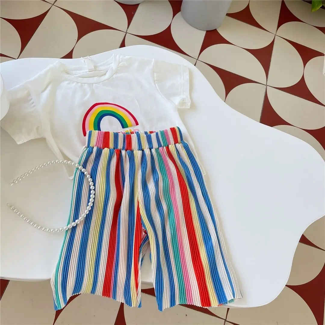 Girls Summer Suit 2023 Korean Style Rainbow Pants Set — feature 5