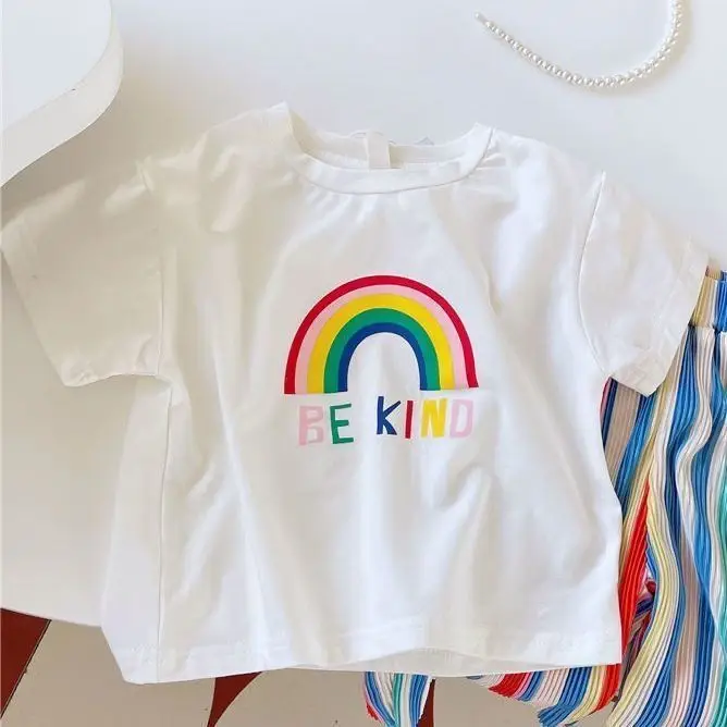 Girls Summer Suit 2023 Korean Style Rainbow Pants Set — feature 6