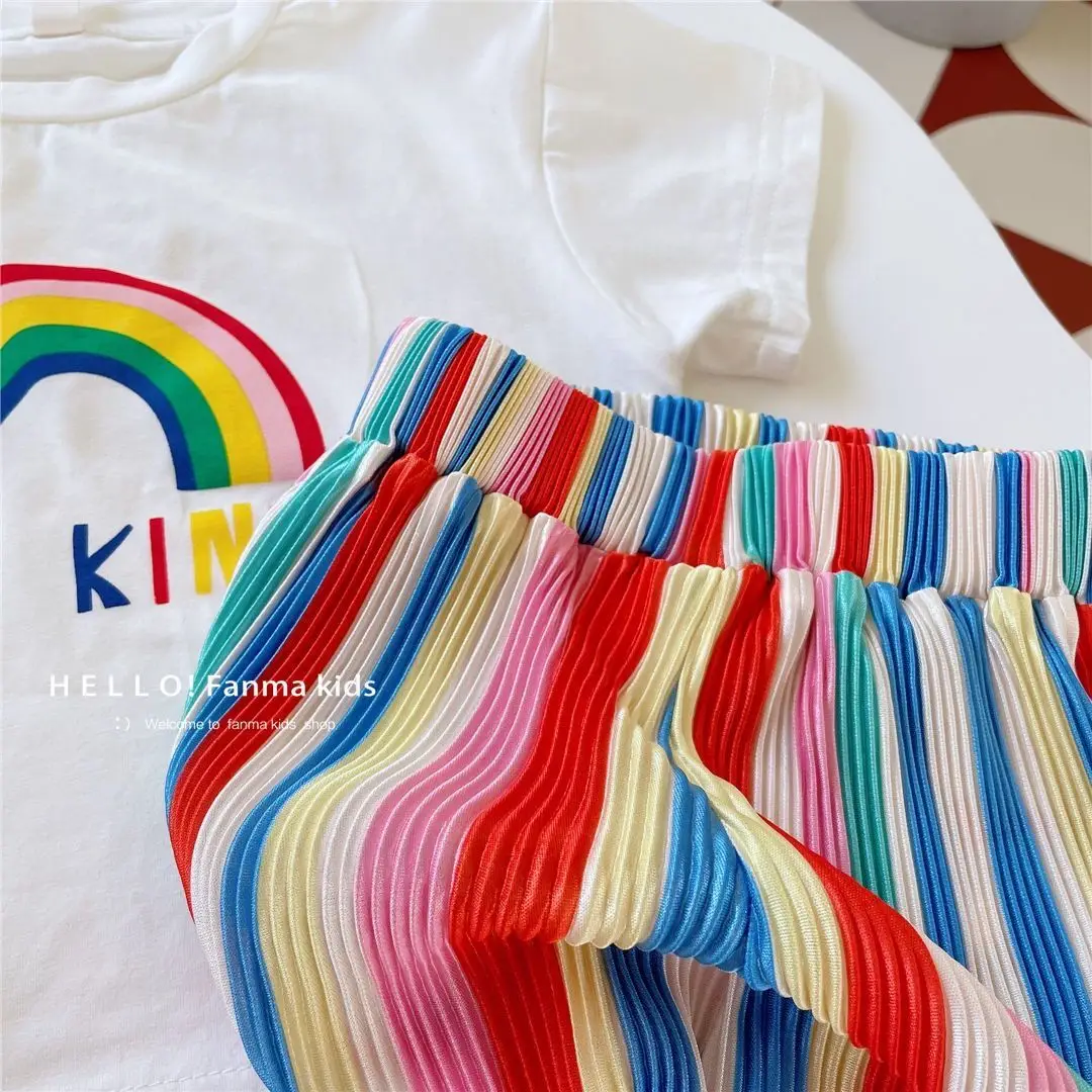 Girls Summer Suit 2023 Korean Style Rainbow Pants Set — feature 8