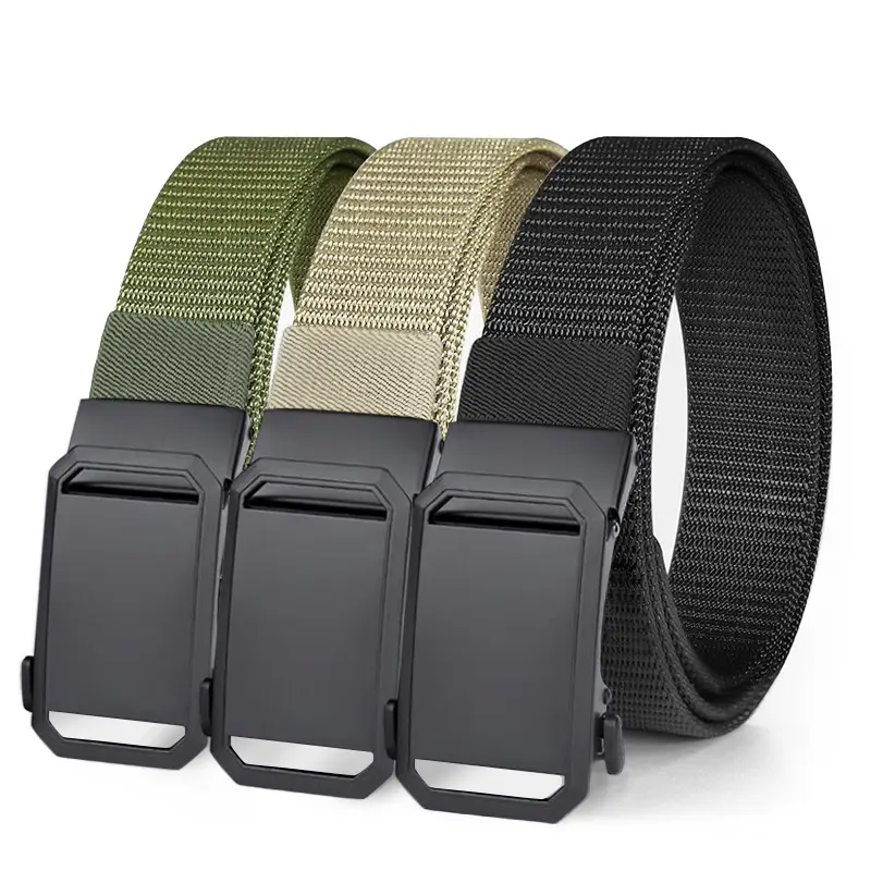 Men's Black Nylon Tactical Belt with Silver Buckle