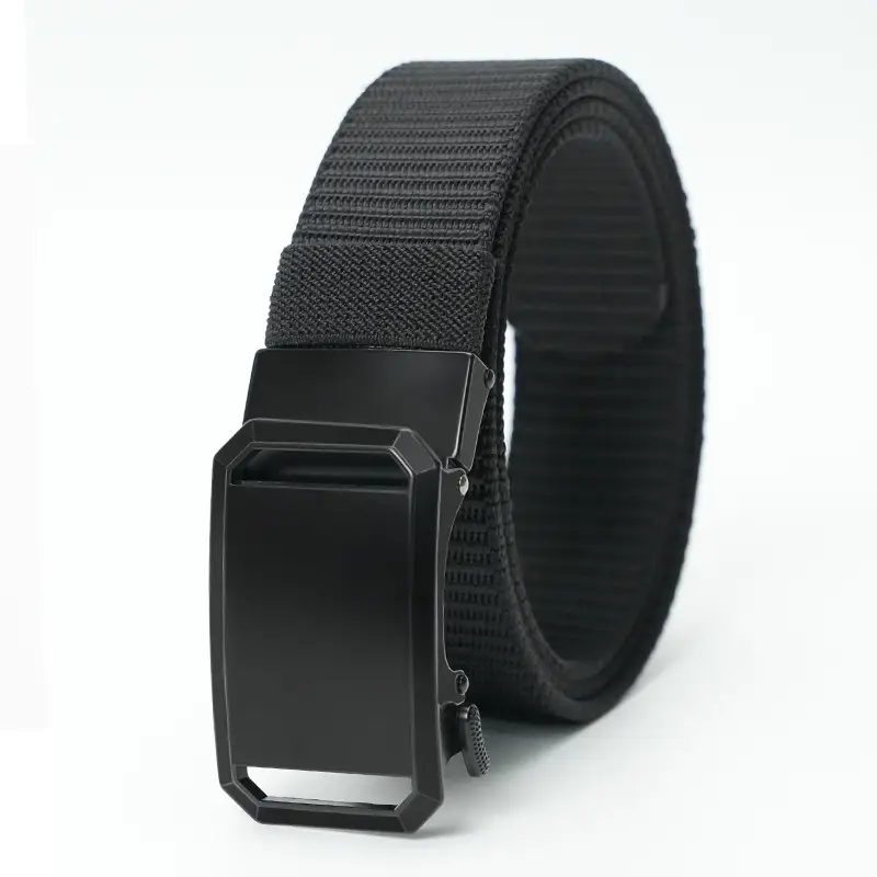 Men's Black Nylon Tactical Belt with Silver Buckle